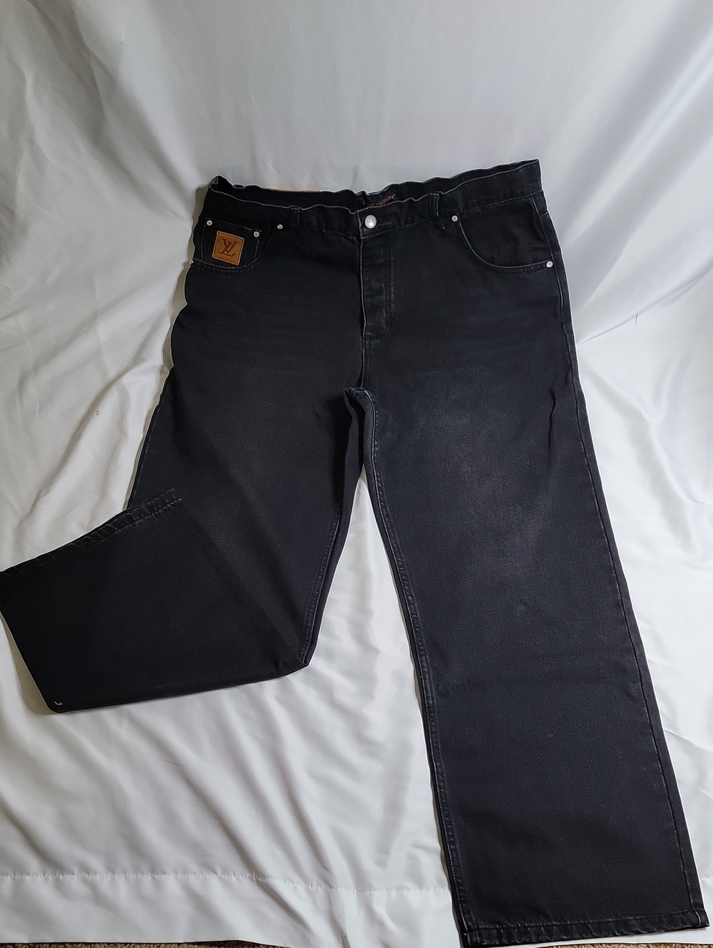 Louis Vuitton Men's Relaxed Jeans in Black with Brown Patch